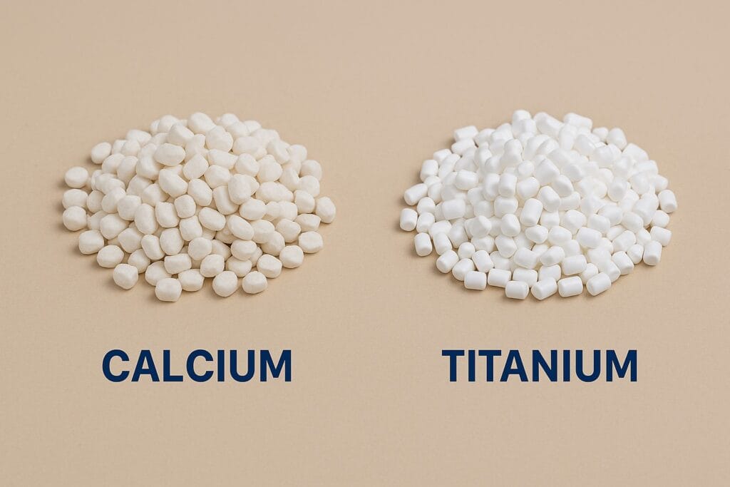 รูปภาพแม่สีขาว Calcium และ Titanium วางคู่กัน