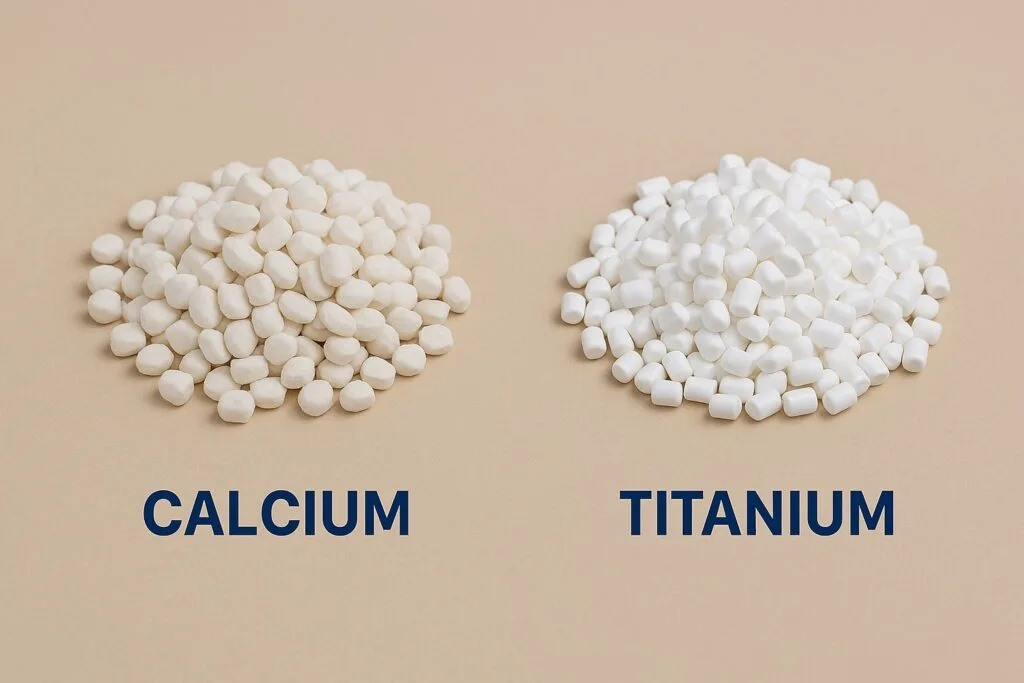 รูปภาพแม่สีขาว Calcium และ Titanium วางคู่กัน