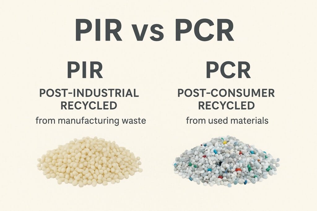 รูปวัตถุดิบเม็ดพลาสติก PIR และ PCR เปรียบเทียบกัน