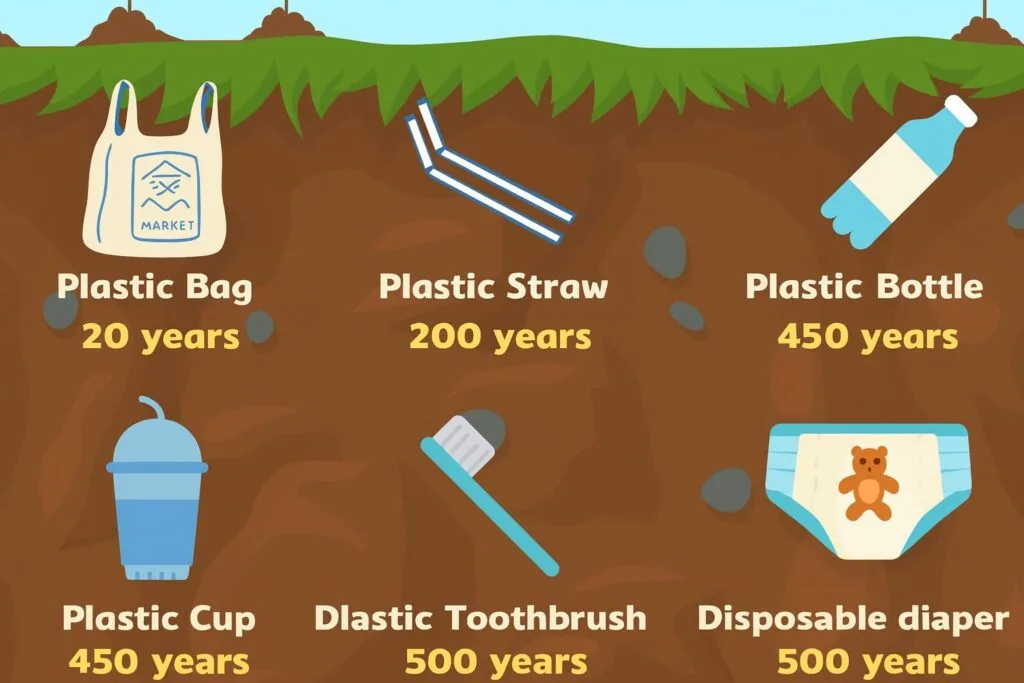 ระยะการย่อยสลายของพลาสติก แต่ละชนิด 