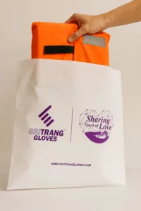 ถุง HD สีขาวนมพิมพ์ลาย บรรจุใส่เสื้อชูชีพ